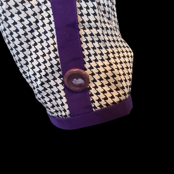 Black and White 100% Silk Checkered Dress with Pink and Green Accents - Picture 4 of 7